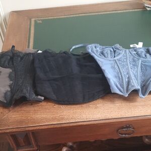 Black Lace Bustier Top with Sheer Paneling